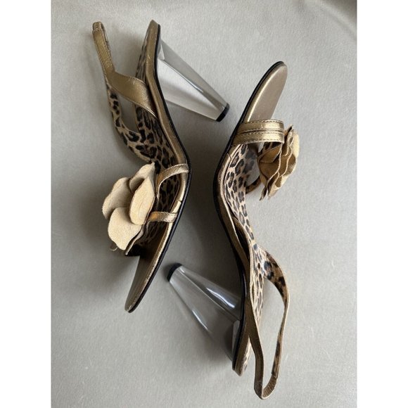 Dolce Gabbana Gold Leather Sandal Size 38.5 Clear Acrylic Heels Cheetah Leopard - Picture 11 of 14